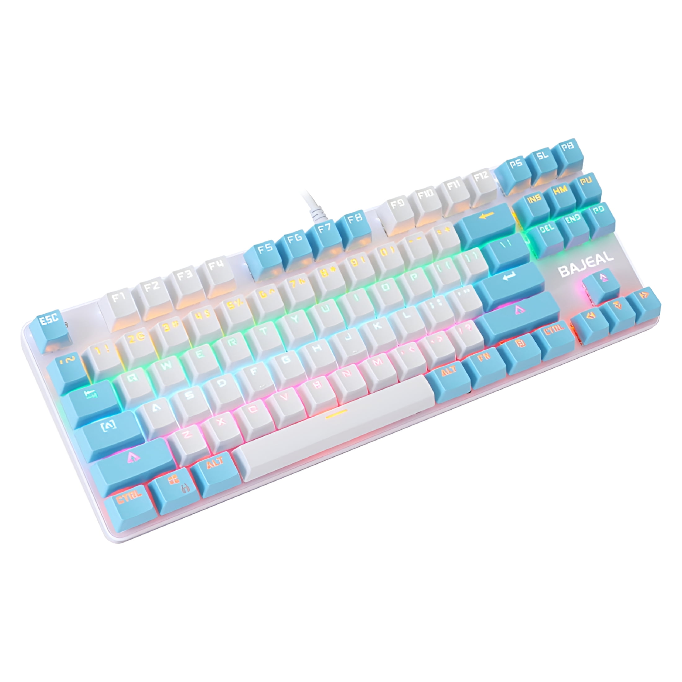 GJX 2026 New 87 Keys Wired,Mixed Light Mechanical Keyboard for Gaming,Office Blue&White