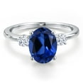 thumbnail image 3 of Gem Stone King 14K White Gold Blue Created Sapphire and White Zirconia Engagement Ring for Women | 3.52 Cttw | Oval 10X8MM | Gemstone September Birthstone | Size 8, 3 of 6