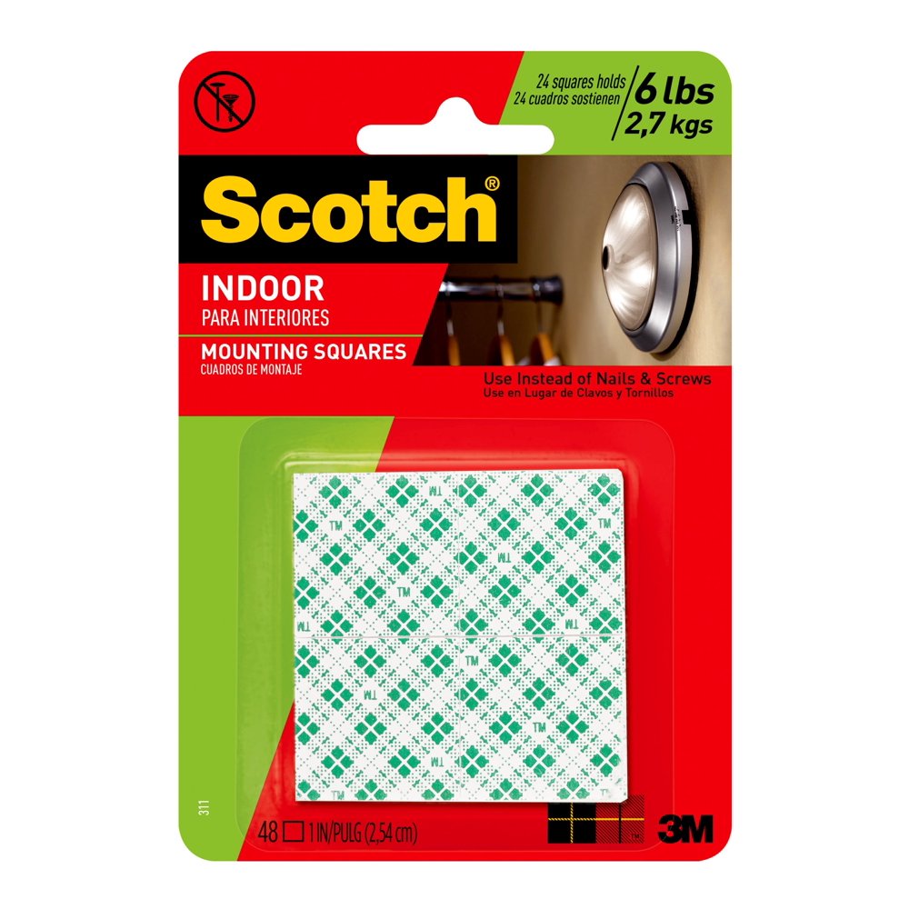Scotch Indoor DoubleSided Mounting Squares, 1 in x 1 in, 48 Squares