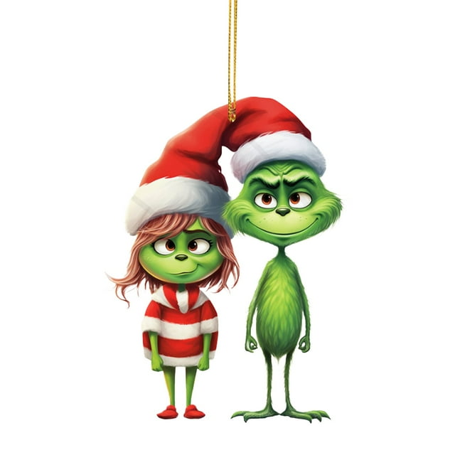 Colgante de acrílico verde con dibujos animados de Grinch navideño, colgante para árbol de Navidad, accesorio para coche, decoración para interiores y exteriores, decoraciones navideñas de Grinch para