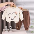 thumbnail image 2 of TOWED22 Toddler Girls 2 Piece Outfits Fall Clothes Knit Tulle Puff Sleeves Top and Flare Pants Set for Girl,White,1-2 Y, 2 of 6