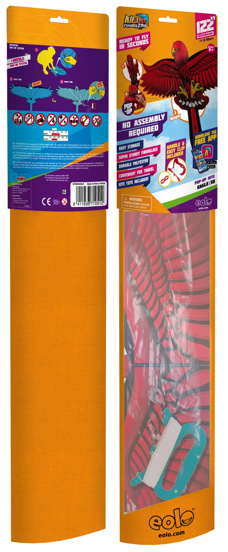 EOLO KITES Ready2Fly 40 in 3D POP UP Eagle Kite. Reusable Tote Included! Ages 5+