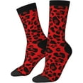 thumbnail image 2 of N/A Red Leopard Pattern Print Adult Athletic Crew Socks Men Women Long 7-8.3 In 18-21cm, 2 of 8