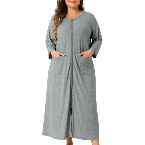 DARING DIVA Women's Plus Size Zipper Front Short Sleeves Nightgowns 1X Gray