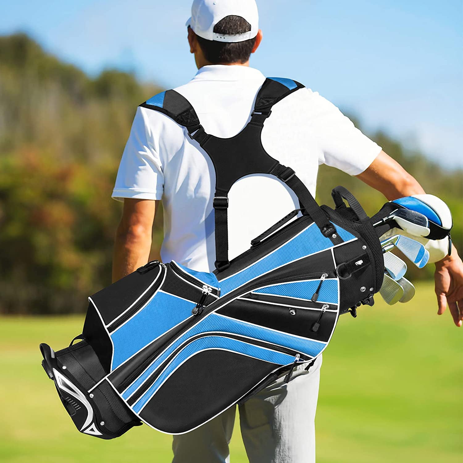 CHTER Golf Stand Bag with 6 Way Top Dividers, Lightweight Golf Bag with Adjustable Dual Strap & 8 Pockets, Waterproof Rain Hood, Portable for Men Women