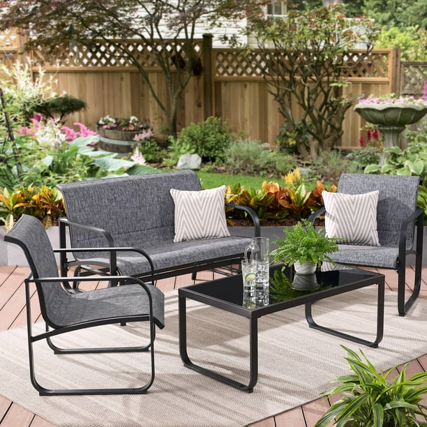 Mainstays Orsley 4-Piece Outdoor Patio Glider Conversation Set, Gray - Walmart.com - Walmart.com