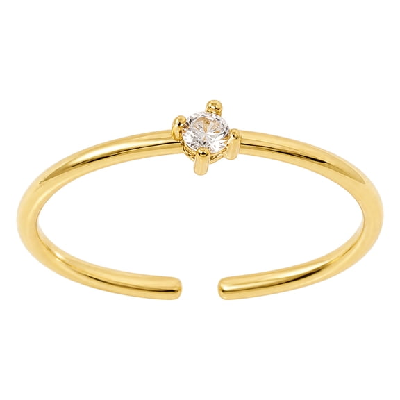 Cubic Zirconia Solitaire Womens Polished Shiny Adjustable Cuff Ring Clear Gold R284