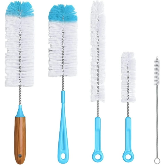 Olibuy 5 Pack Bottle Brush Cleaning Set, Long Handle Brush Innovative Residue-Free Scratch-Free Suitable for Cleaning Cleaner Wash Sink Dishes Bottle Cup Glass Pot