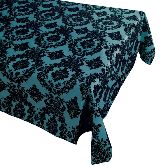Flocking Damask Taffeta Tablecloth Blue Teal