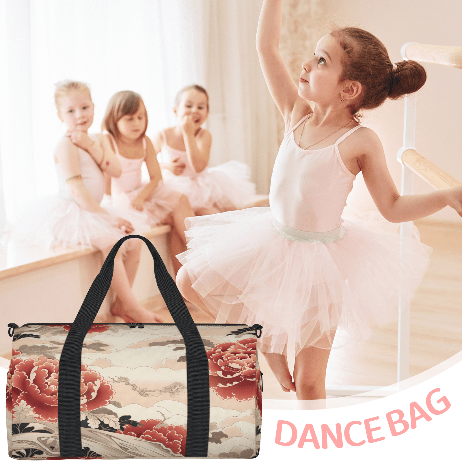 Herdesigns Vintage Flower Japanese Gym Bag for Women, Duffle Bag for Travel Sport, Lightweight Waterproof Carry on Weekender Overnight Dance Yoga Workout Bags
