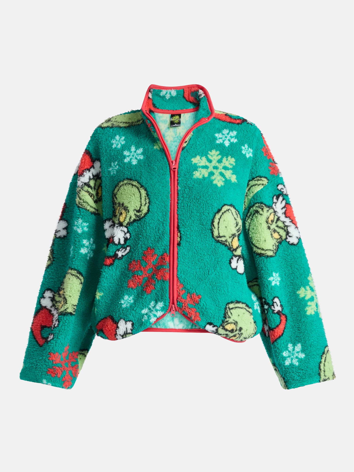 The Grinch Women’s Christmas Print Woobie Fleece Jacket, Sizes XXS-XXL
