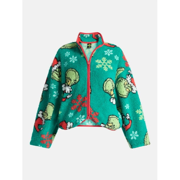 The Grinch Women's Christmas Print Woobie Fleece Jacket, Sizes XXS