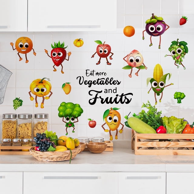 Pegatinas de dibujos animados para la cocina, verduras, nevera, bricolaje, verduras verdes, cebolla, calabaza, frutas, calcomanías de pared para la cocina, ventana, nevera, comedor, decoración