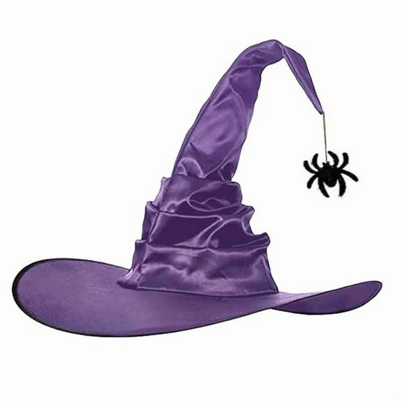 Halloween wrinkled witch hat black party Harry Potter wizard hat - purple pleated hat bat