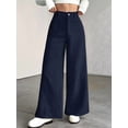 thumbnail image 6 of Corduroy Pants for Women Casual High Waisted One Buttoned Stretchy Loose Fit Wide Leg Pants with Pockets Navy Blue L, 6 of 9