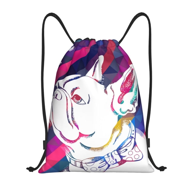 Xecao Colorful Bulldog Pattern Sports Drawstring Backpack - String Swim Gym Bag with Wet Proof Pocket for Women&Men-Small