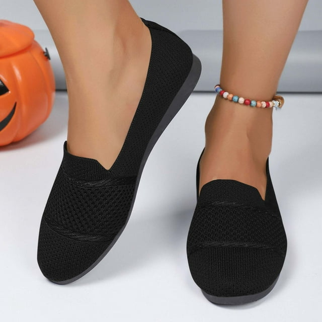 Gspmoly Women Shoes Flats, Women's Fashionable Casual Versatile Knitted Breathable Spring And Summer New Flat-Soled Toe Shoes Flats Women Black 39