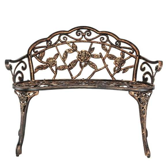 SamyoHome Outdoor Patio Park Bench Rose Cast Aluminum Chair, Heavy Duty Sturdy Bench for 2 Person, Weather Resistant, Bronze