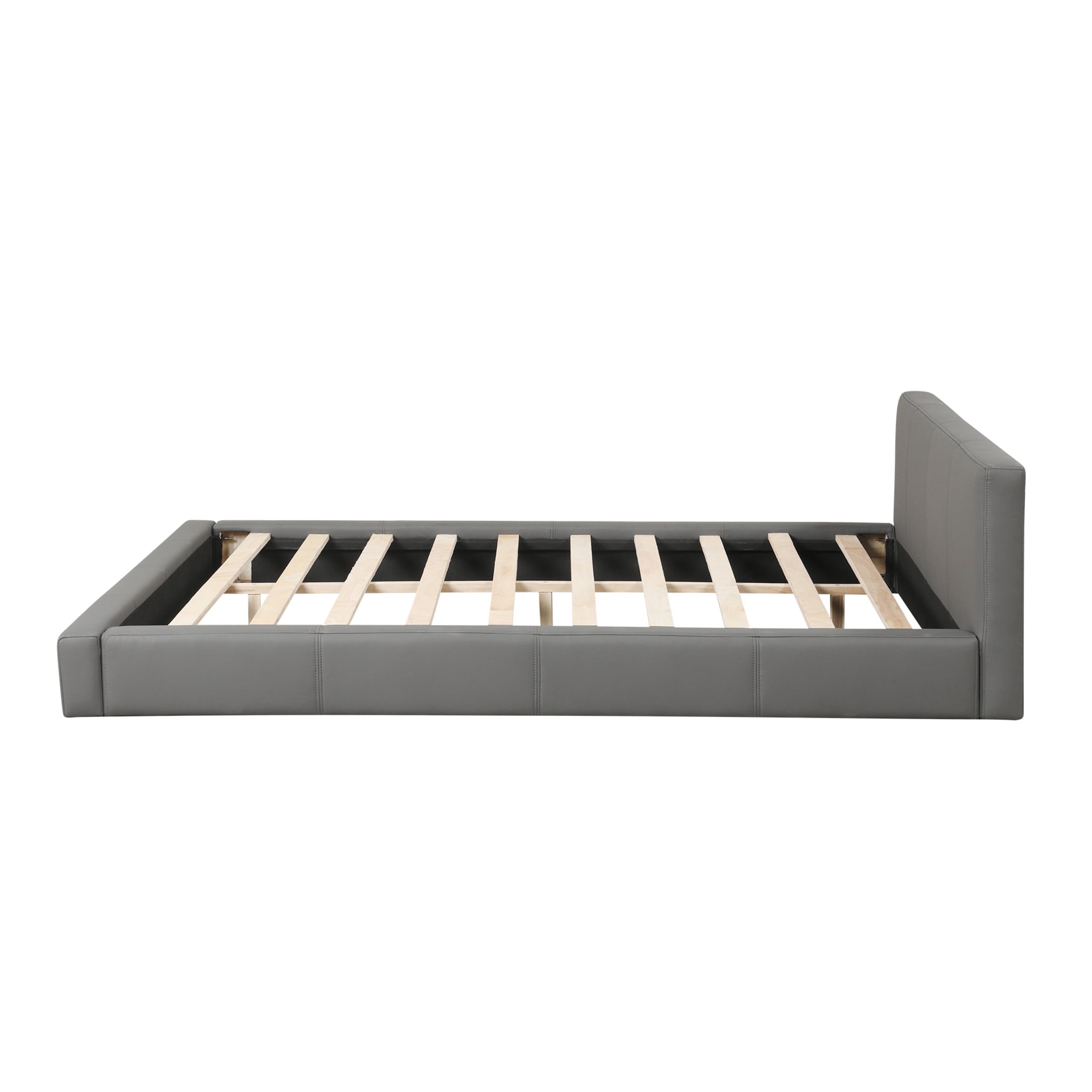 Hayes Modern Queen Size PU Upholstered Bed, Platform Bed with Solid Wood Frame, Gray