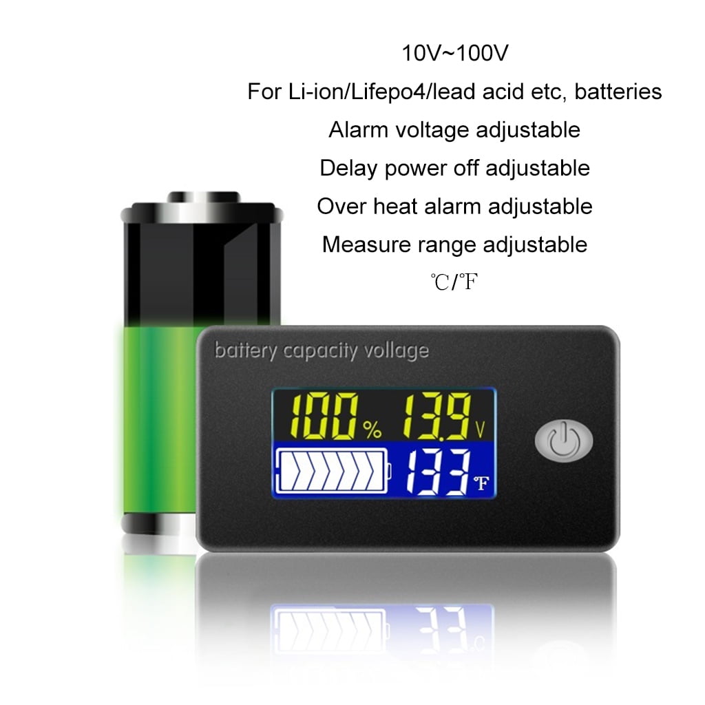 10-100V Battery Capacity Indicator Voltmeter Li-ion Lifepo4 SLA Temperature NEW