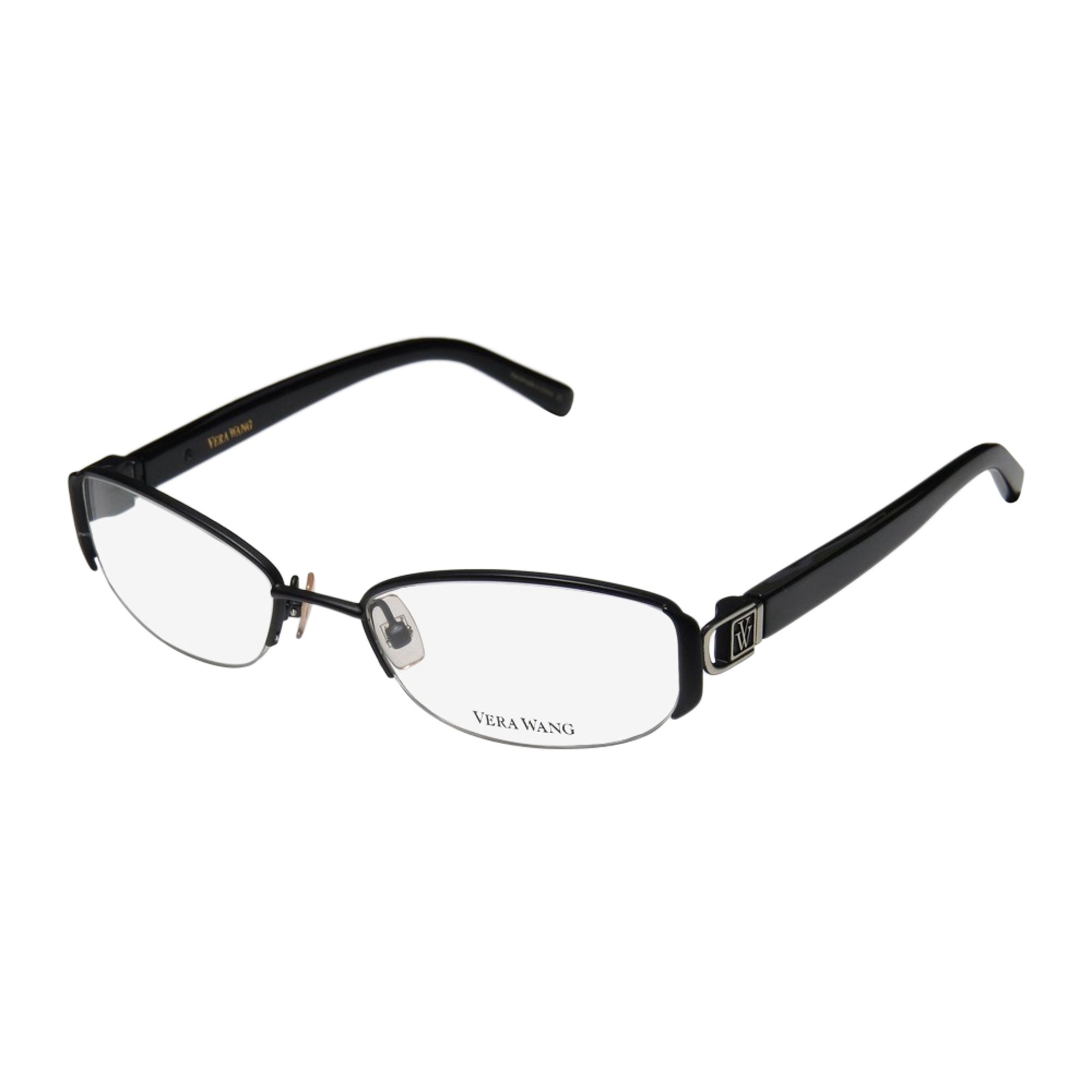 NEW VERA WANG V091 WOMENS/LADIES DESIGNER HALF-RIM BLACK FRAME DEMO LENSES 52-18-138 SPRING HINGES EYEGLASSES/SPECTACLES