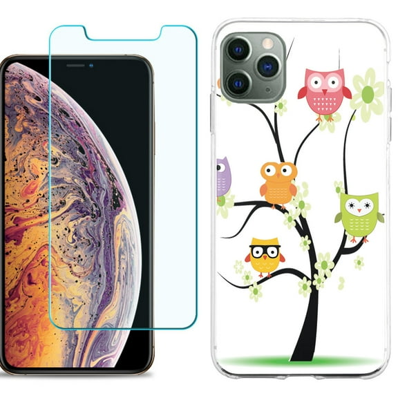 For Apple iPhone 11 Pro Max Phone Case , Slim-Fit TPU Case with Tempered Glass Screen Protector, by OneToughShield ® - Tree Owl