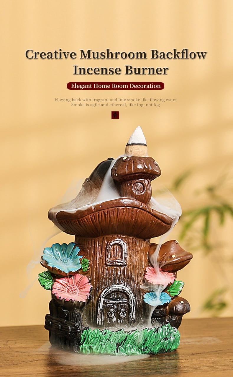 Mushroom House Incense Aromatherapy Burner Home Crafts Decoration Creative Waterfall Smoke Aromatherapy Holder for Yoga Room Office Living Room Decor