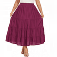 thumbnail image 3 of Beautybatik Women Purple plum Cotton Plus Size BOHO Gypsy Summer High Elastic Waisted A Line Long Maxi Tiered Skirt with Pockets 2X, 3 of 5