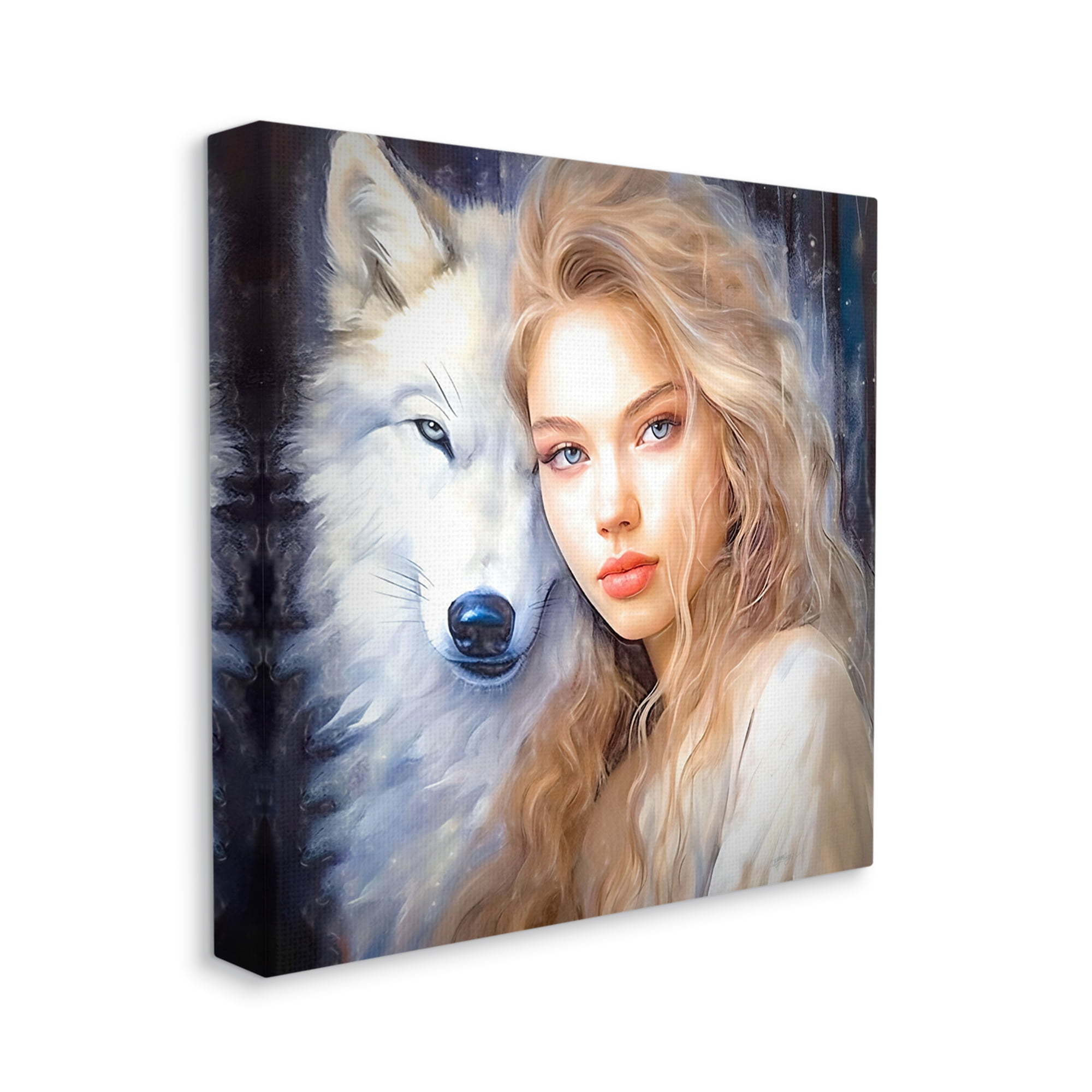 Stupell Industries Woman with White Wolf Animals & Insects Painting Gallery Wrapped Canvas Art Print Wall Art, 30 x 30
