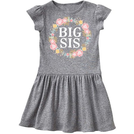 

Inktastic Big Sis Rose Floral Wreath Sister Gift Toddler Girl Dress