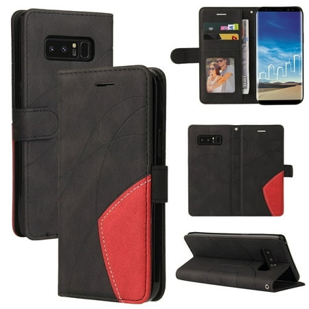 Case for Samsung Galaxy Note 8 Leather Wallet Book Flip Folio Stand View Cover - Black