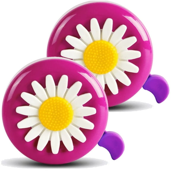(Pack of 2) Bike Bell for Kid Girls, Cute Pink Girly Flower Children's Bike Accessory Safe Cycling Ring Horn for Bicycle Handlebar - HotPink - Purple