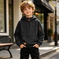 thumbnail image 4 of LOINRODI Boys Half Zip Hooded Sweatshirt, Zip Arm Pocket Fleece Lined Pullover Raglan Sleeve Casual Long Sleeve Fall Street Pullover Hoodie Black Size 10, 4 of 9