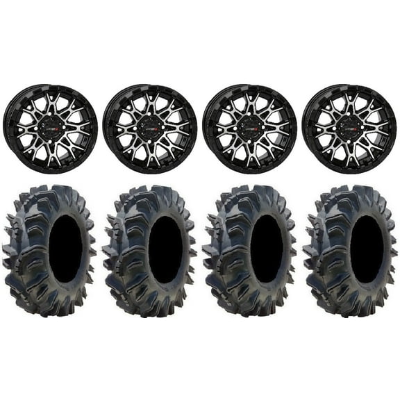 System 3 ST-6 14" Wheels Black 29.5" Terminator Tires Can-Am Maverick X3 / Honda Pioneer 1000 / Talon