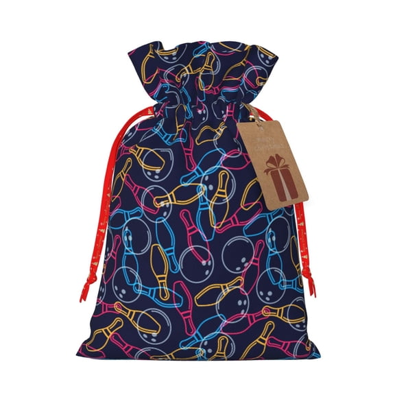 Xecao Multicolor Bowling Print Burlap Gift Bags with Drawstring and Gift Tags, Gift Bags, Burlap Bags, Jute Bags for Party, Christmas, DIY Craft Bags-Small