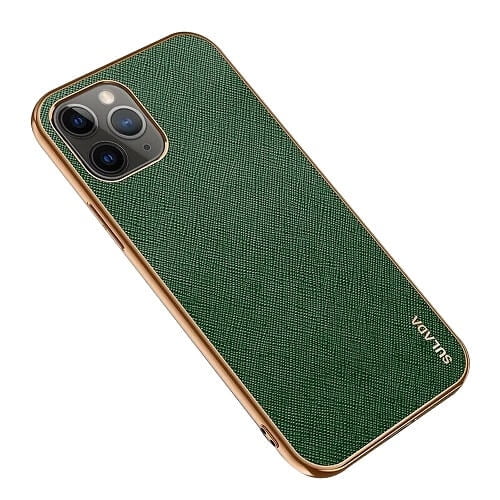 For Apple iPhone 12 Pro Green Leather Soft Luxury Stream Plating Elegant Cover Case