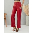 thumbnail image 5 of Gureui Women High Waisted Faux Leather Pants Vintage Straight Wide Leg Leggings Loose Fit Trousers with Pockets 90s Streetwear, 5 of 10