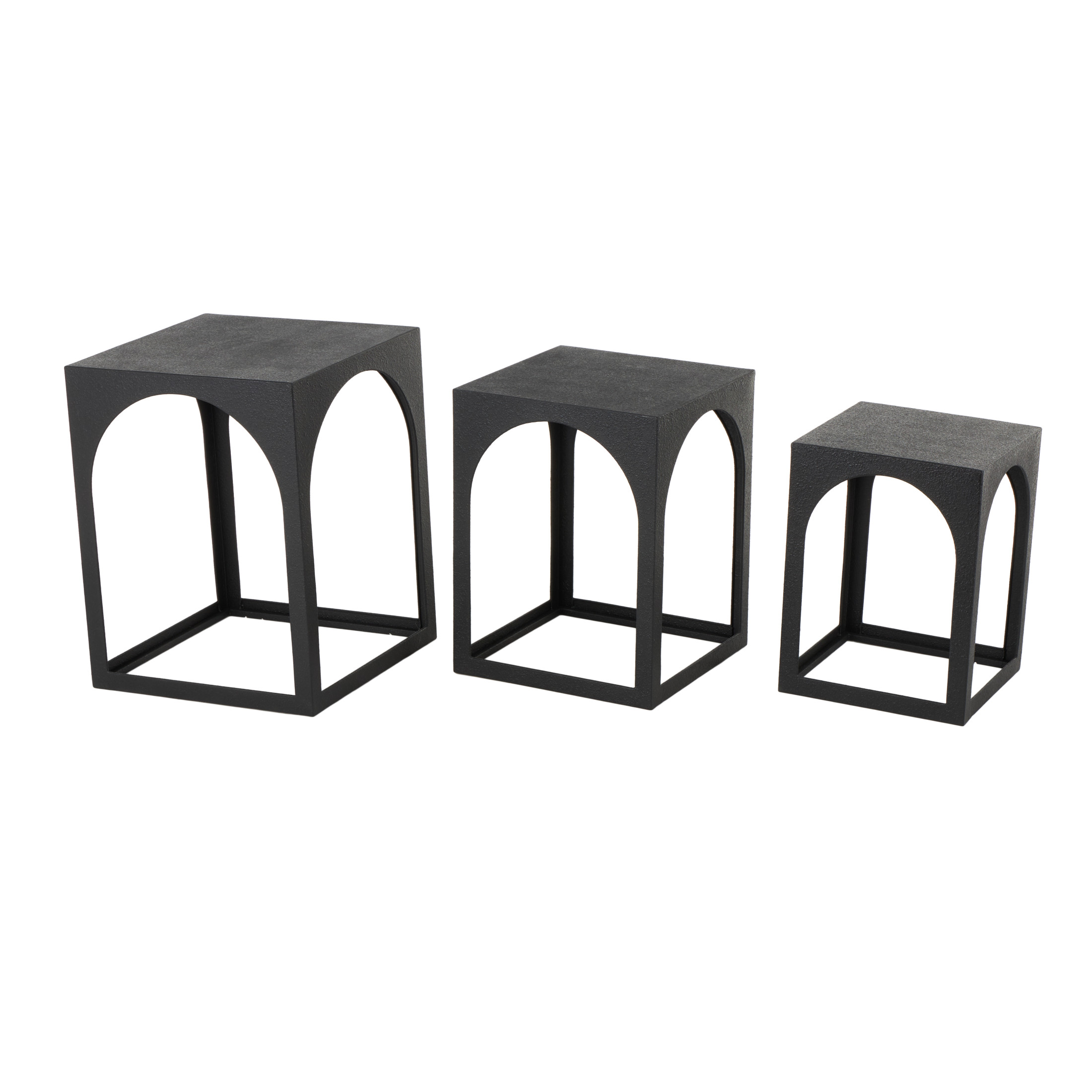 DecMode 16" x 21" Black Metal Nested Accent Table with Arched Cutouts, 3-Pieces