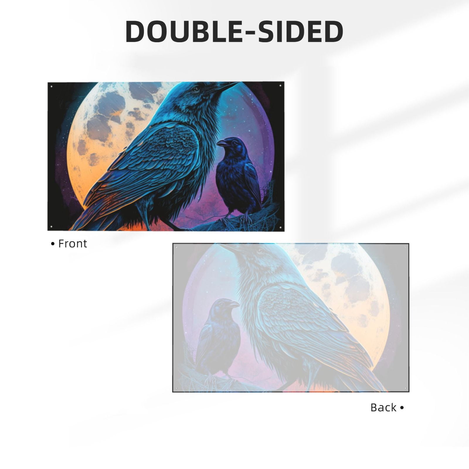 Raven Wolf Moon Moonlight Art Four Hole Decorated Banner Flag for Garden Yard Home Decoration Indoor Outdoor 4x6 Ft