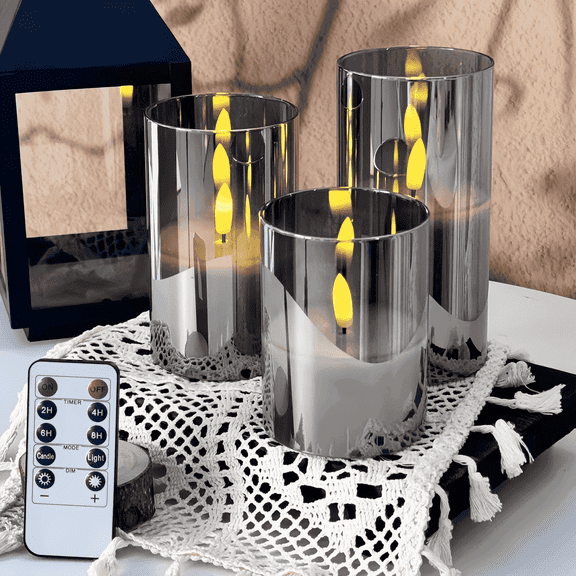 Goyuon 3 Pack Flameless LED Candles with Remote Control, 3D Wick Flickering Pillar Candles, Battery Operated with Timer & Brightness Adjustable for Home Wedding Holiday Decor