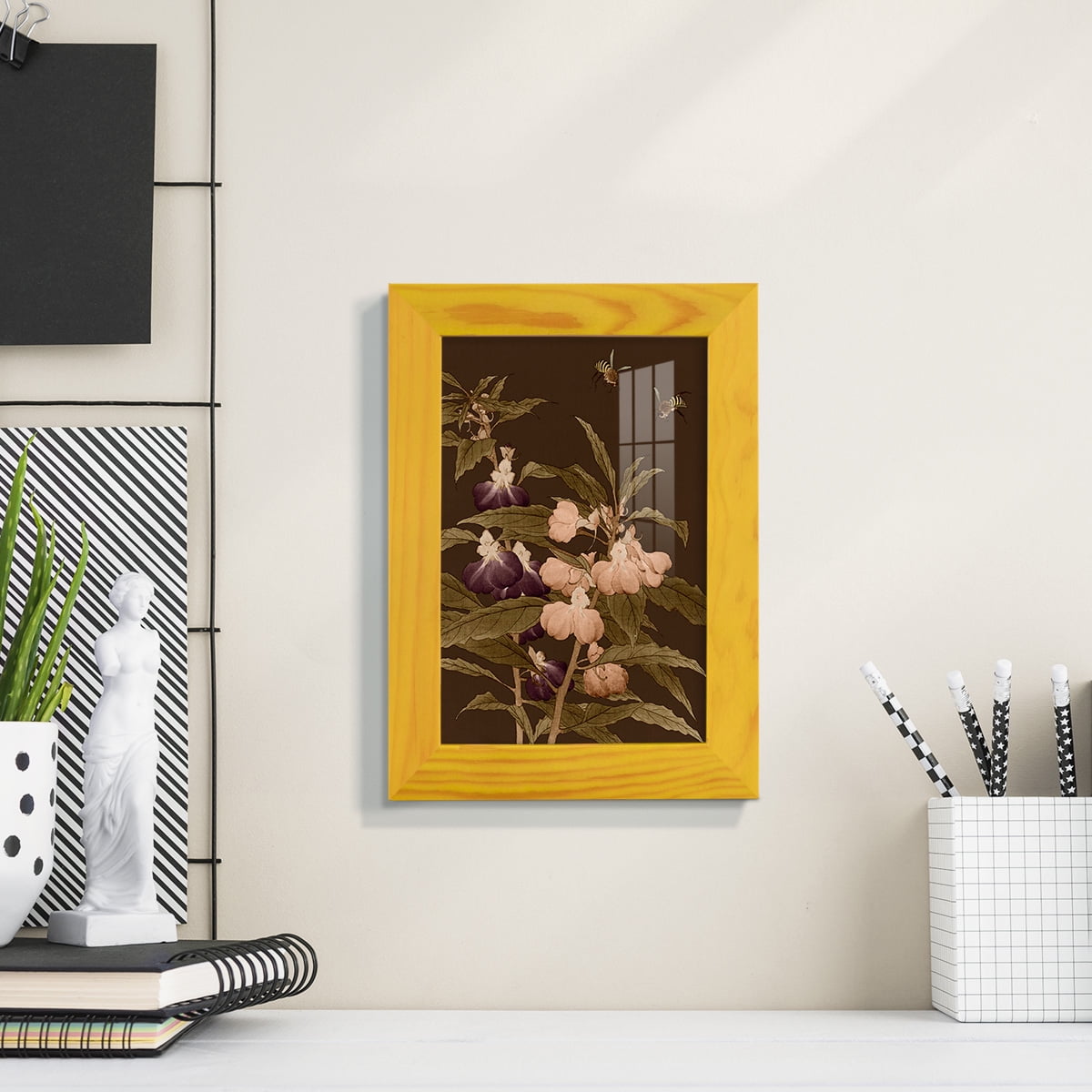 Asian Brocade IV - Framed Print w/glass - Sunflower Yellow