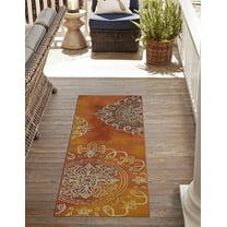 Unique Loom Outdoor Modern Collection Area Rug - Trio (2' x 6' 1" Runner Brown/Gold)