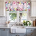 thumbnail image 2 of Easter Flowers Farmhouse Short Window Curtain Valances, Eggs Spring Floral Rustic Pink Checkered Rod Pocket Kitchen Valances for Living Room Bedroom Bathroom Cafe 42" x 12", 2 of 8
