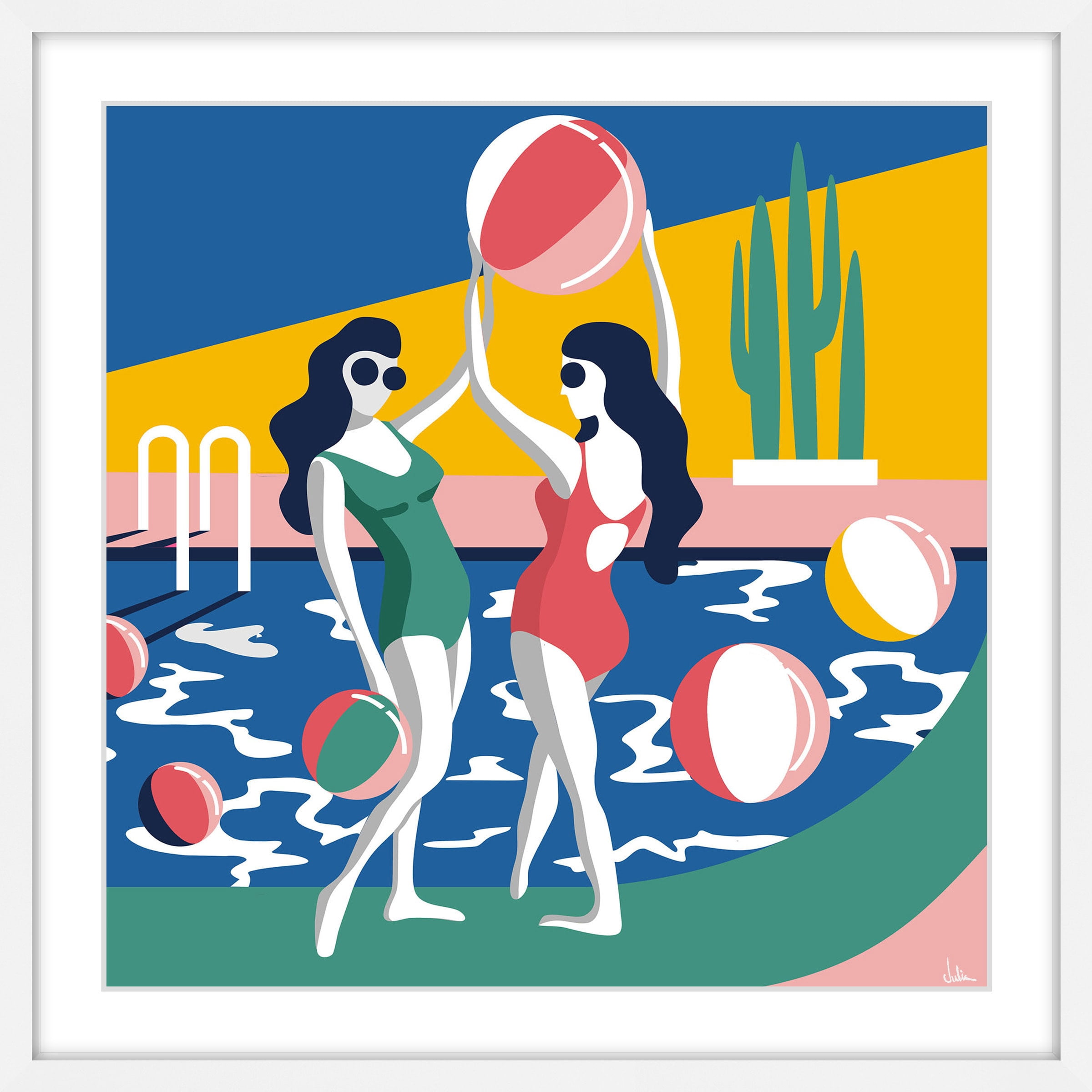 Pool Side Attraction Framed Painting Print