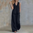 thumbnail image 6 of Busydd Womens Two Piece Sets Sleeveless V Neck Button Tanks and Loose Wide Leg Pants Solid Color Womens Lounge Set M, 6 of 9