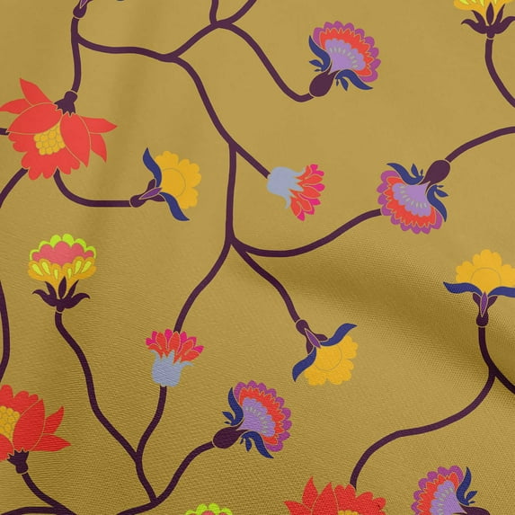 oneOone Cotton Poplin Dark Mustard Fabric Leaves & Clover Dress Material Fabric Print Fabric By The Yard 56 Inch Wide