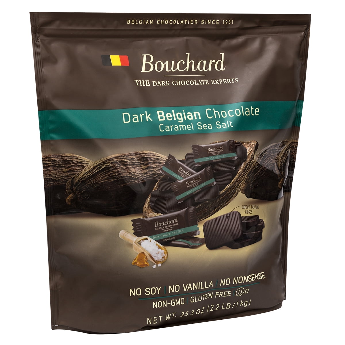 Belgian Dark Chocolate Caramel Sea Salt Napolitains 35.2 OZ (2.2 LB/1KG)