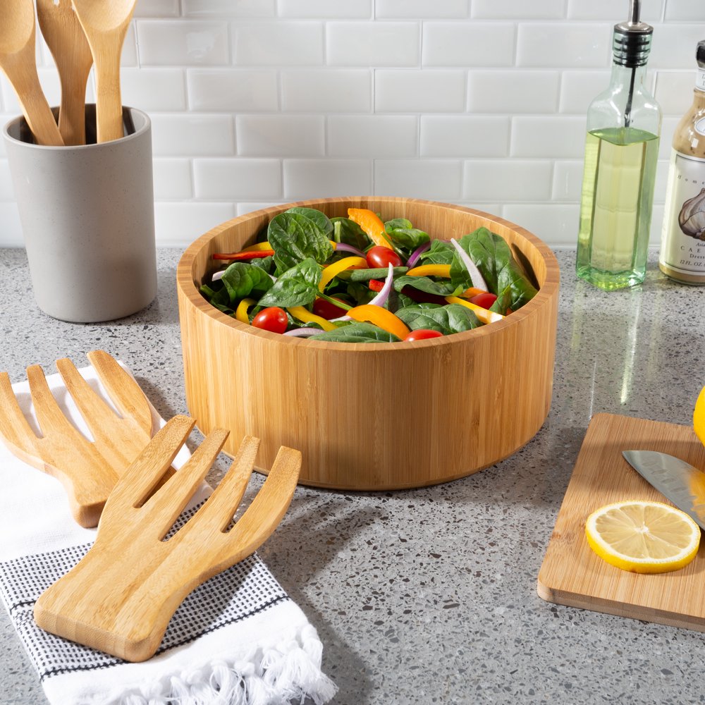 10.25Inch Bamboo Salad Bowl with Utensils by Classic Cuisine Walmart