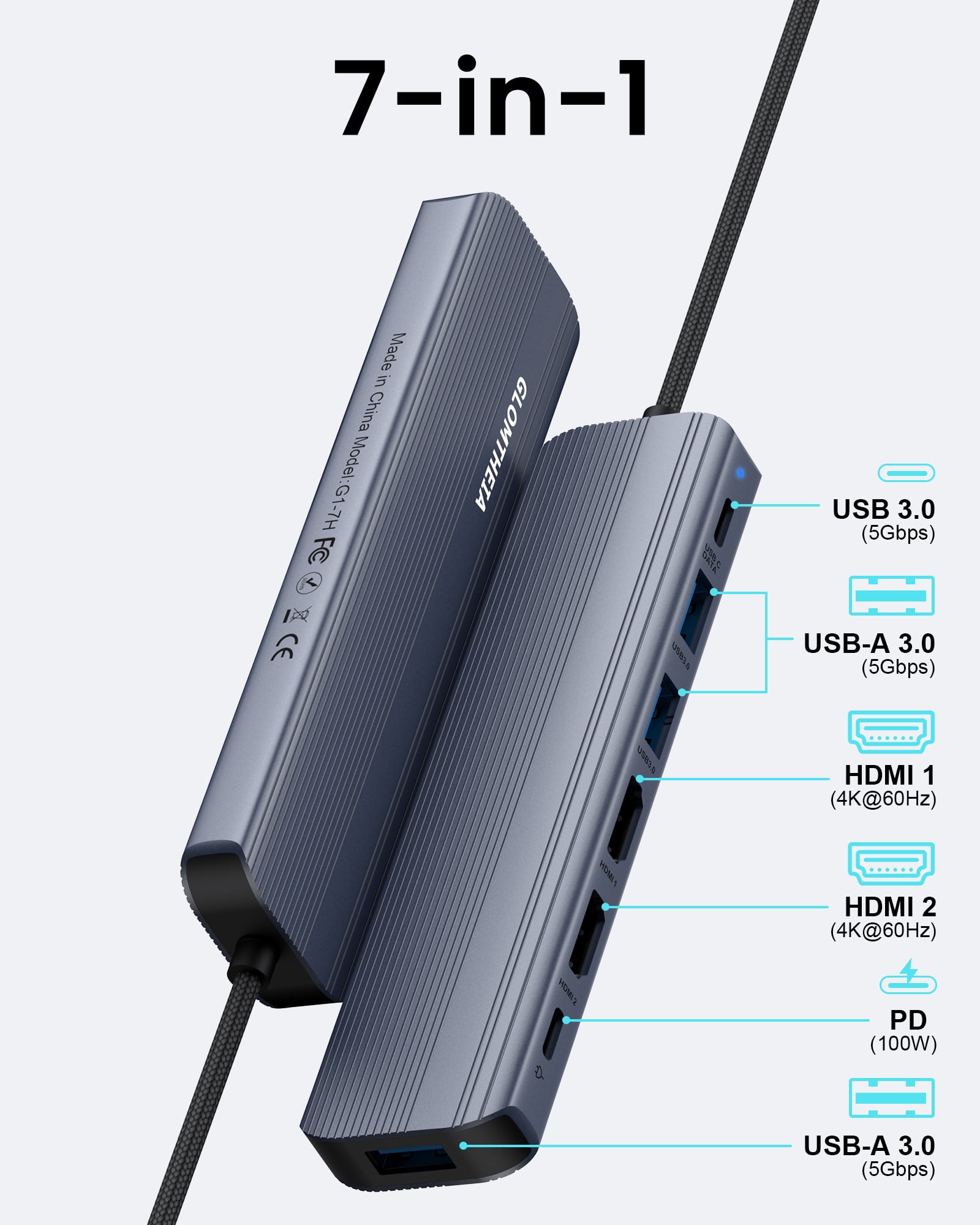 USB C Hub Docking Station Dual Monitor for MacBook Air/Pro Laptop, Multi Monitor Dock Adapter Multiport Dongle with 2 HDMI 4K 60Hz, 100W PD Charging, 3xUSB-A 3.0 & USB-C Data Port (5Gbps)