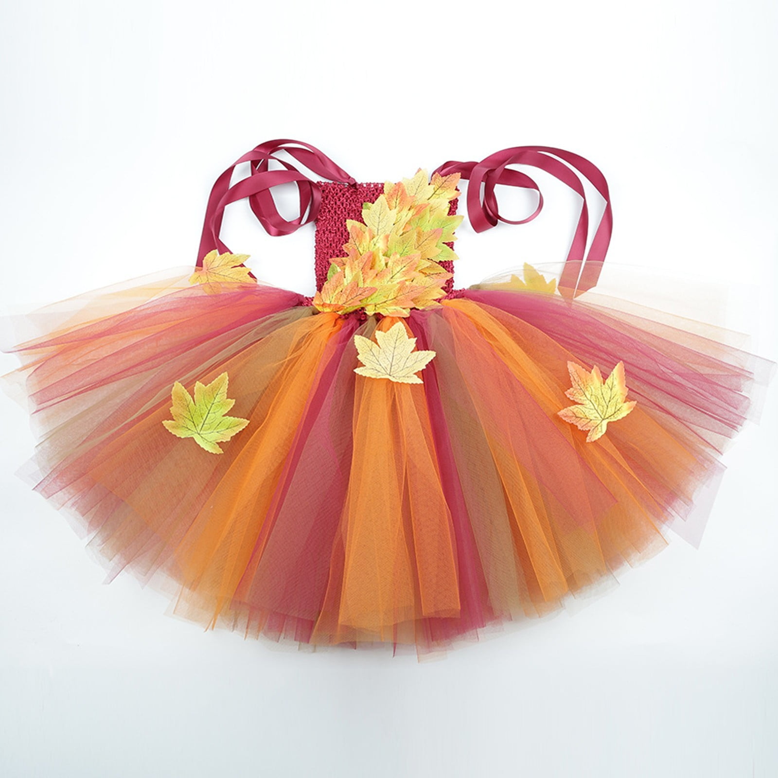 SJLDQY Carnival Toddler Girls Maple Leaf Elf Dress Up Lace Mesh Dress With Wings Outfits Party Stage Performance Clothes Set